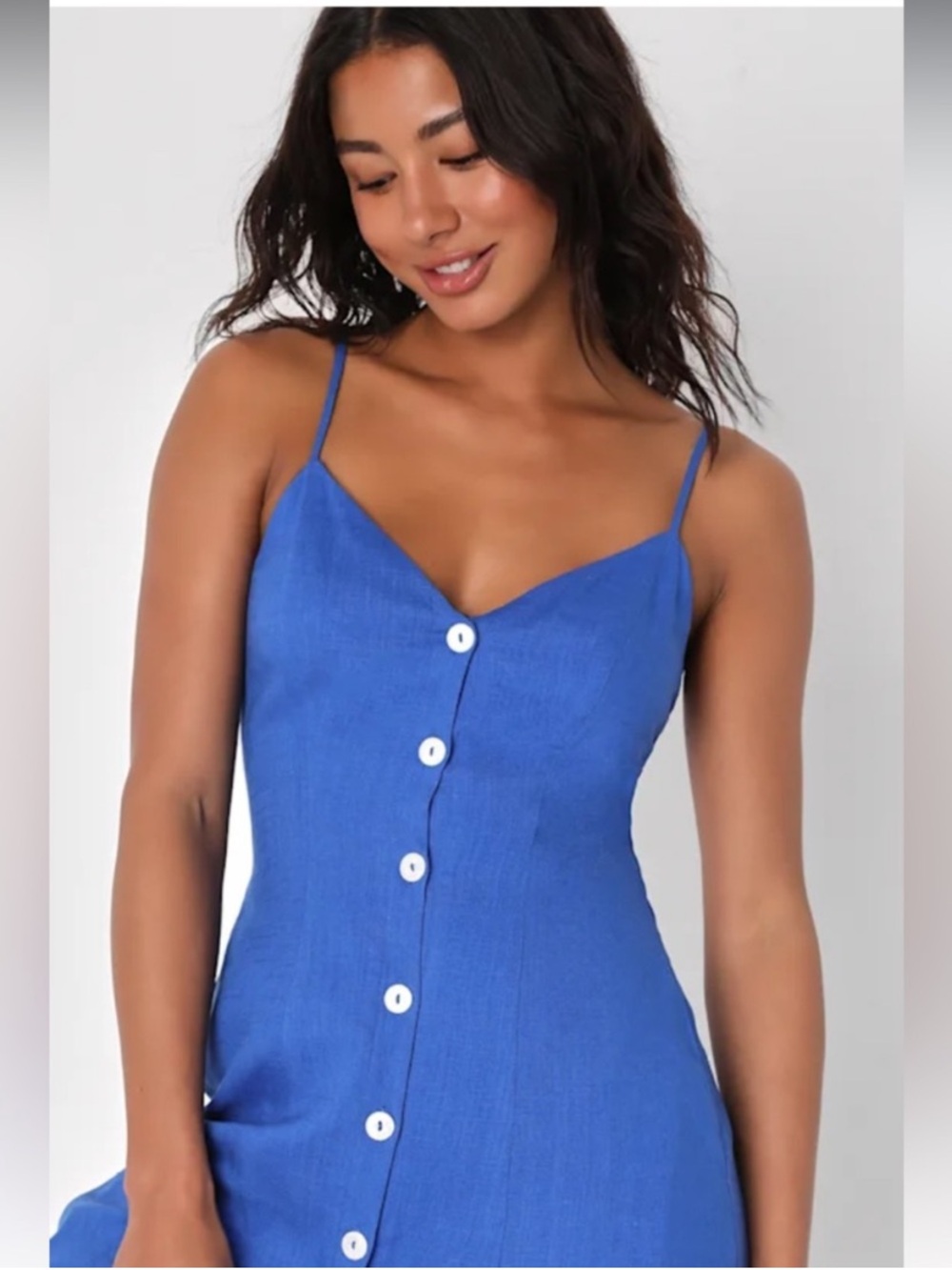 ❗️sLulu's Cobalt Blue Button-Front linen blend Sundress